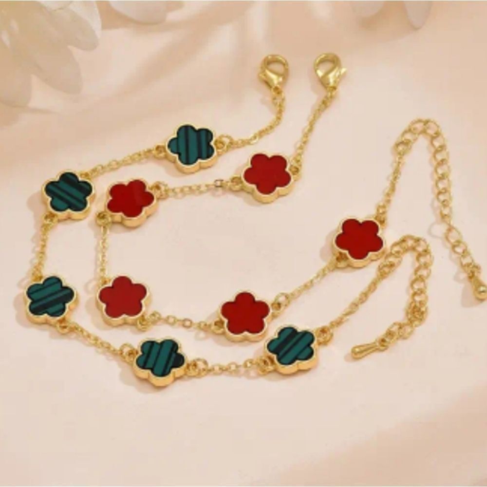 Five Leaf Clover Design Motif Bracelets - Set of 2
